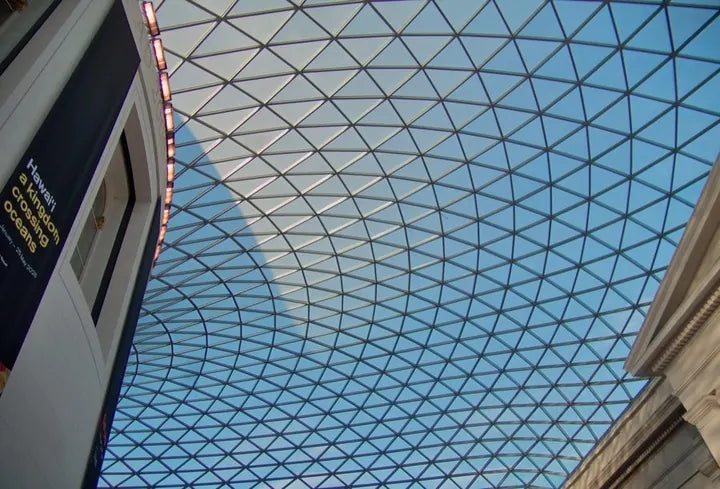 Lattice glass roof of the British Museum Great Court, captured with Caira